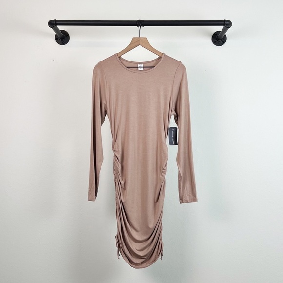 NWT Melrose & Market Ruched Long Sleeve Bodycon Dress in Tan - Picture 4 of 8